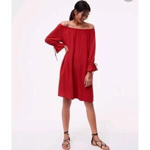 Ann Taylor LOFT off the shoulder Black dress XSMALL tie sleeve Midi NWT